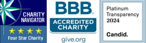 Charity Navigator, BBB and Candid logos
