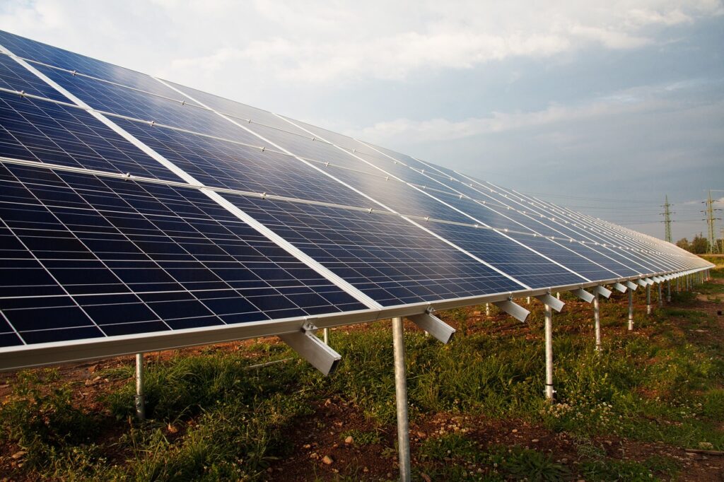solar panels sitting in green field