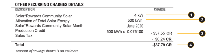example of solar credits on an energy bill